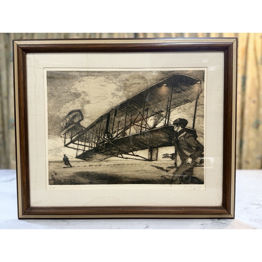 Michael Jacques Morning at Kitty Hawk 1978 Signed Orig Etching Wright Bros COA